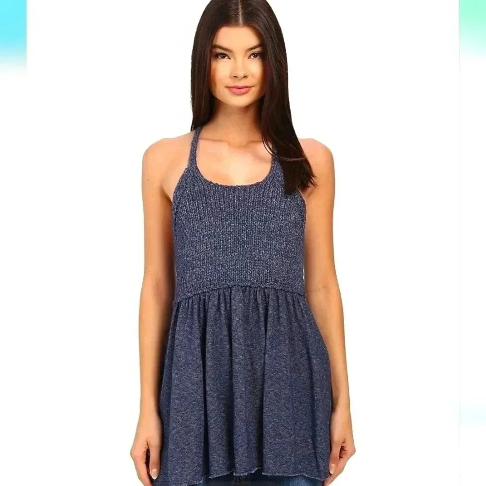 Free People Marled Knit Sweater Halter Top Tunic - Picture 2 of 10